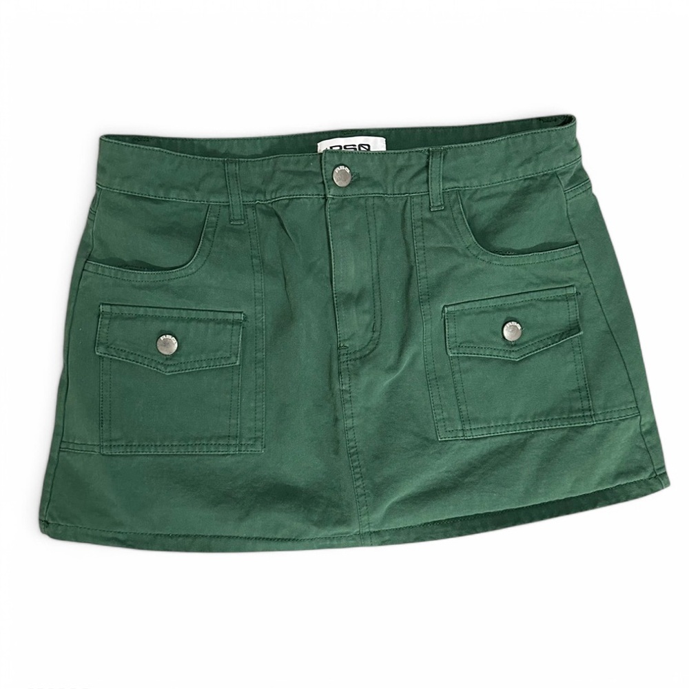 RSQ Green Mini Skirt Size Large with Front Pockets Streetwear Grunge Boho - Picture 4 of 6